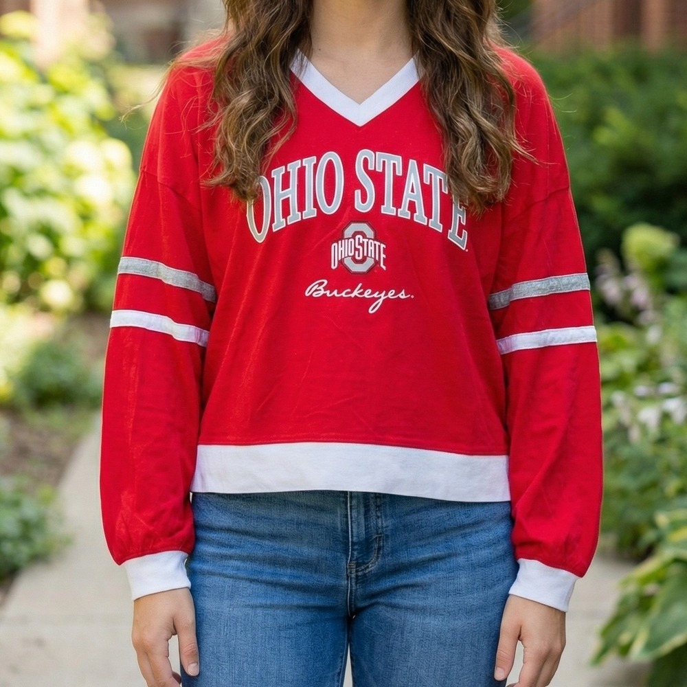Rivalry Threads Ohio State Buckeyes Womens V-Neck Long Sleeve Shirt Red NWT